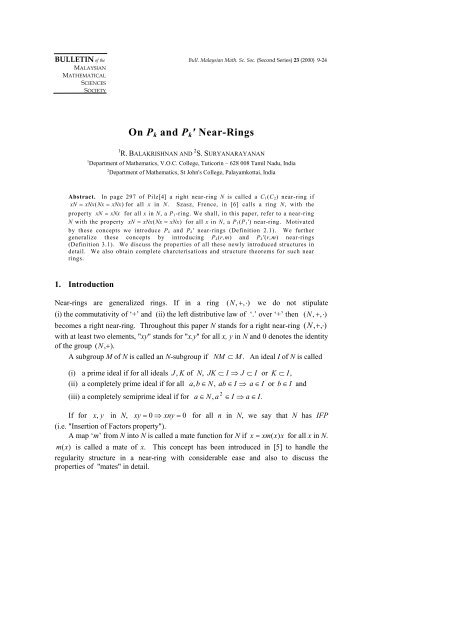On Pk and Pk' Near-Rings - European Mathematical Society