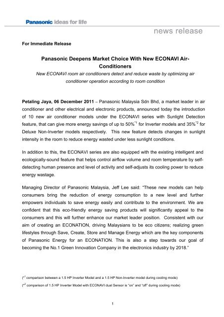 Panasonic Deepens Market Choice With New Econavi Air