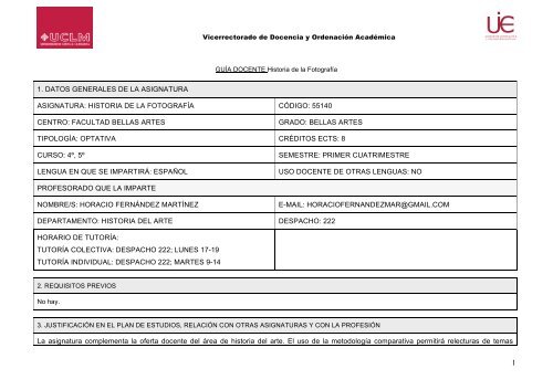 Guía Hª Fotografía 09-10 HFM - Facultad de Bellas Artes