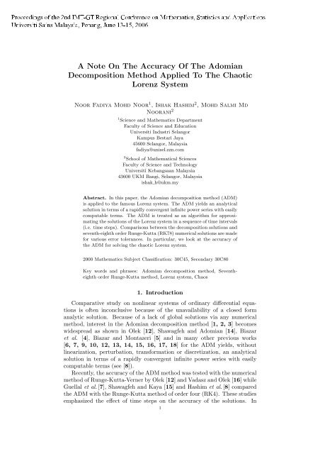 A Note On The Accuracy Of The Adomian Decomposition ... - USM