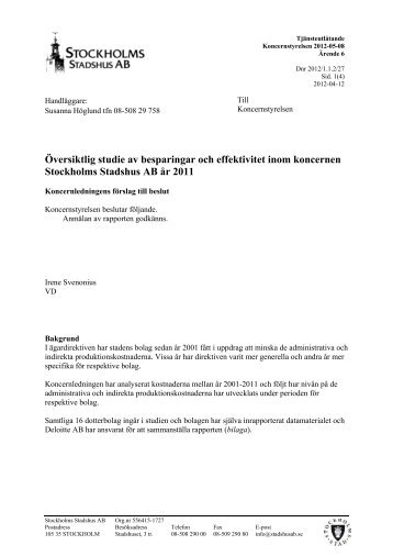 Översiktlig studie av besparingar och effektivitet inom ... - Insyn