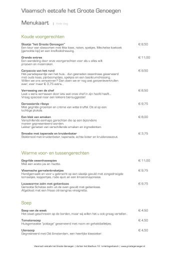 Vlaamsch eetcafe het Groote Genoegen Menukaart ... - DiningCity