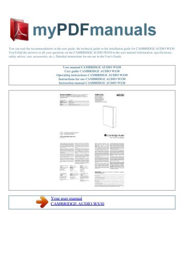User manual CAMBRIDGE AUDIO WS30 - MY PDF MANUALS