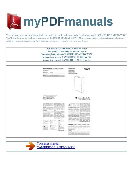 User manual CAMBRIDGE AUDIO WS30 - MY PDF MANUALS