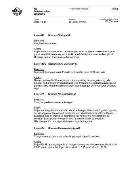 Genomgång av planerade trafikförändringar 2012-2013 - SL