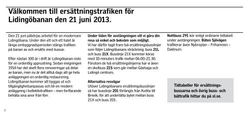 Bussar ersätter Lidingöbanan 21 juni till årsskiftet 2014/2015 - SL