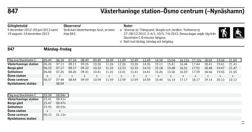 847 Västerhaninge station–Ösmo centrum (–Nynäshamn) - SL