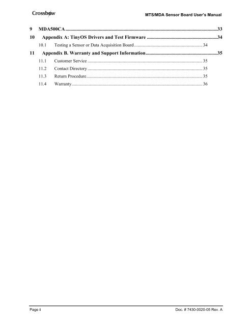 MTS/MDA Sensor Board Users Manual