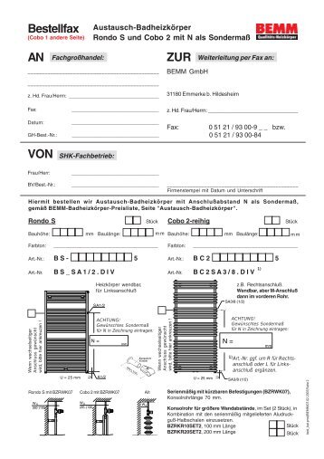 AN ZUR Bestellfax VON - BEMM