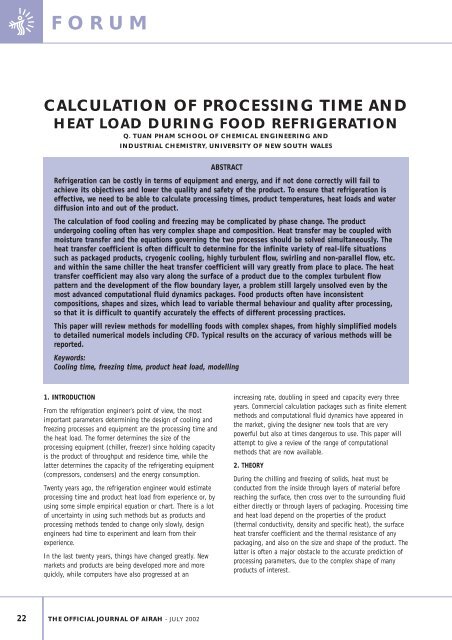 calculation of processing time and heat load during food refrigeration