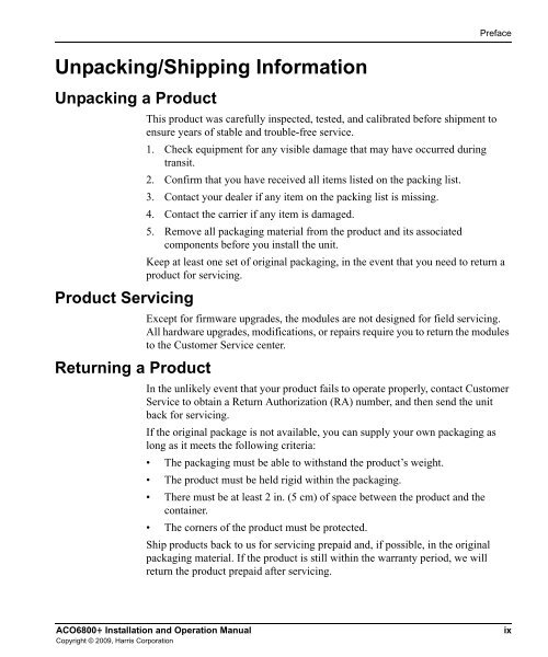 ACO6800+ Installation and Operation Manual - Biznine.com