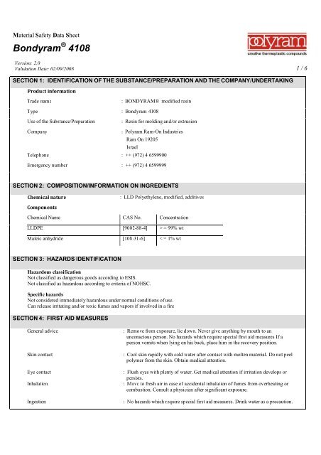 Bondyram 4108 MSDS - Biznine.com