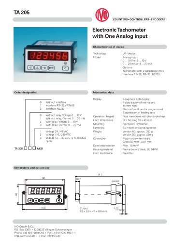 TA 205 Electronic Tachometer with One Analog input
