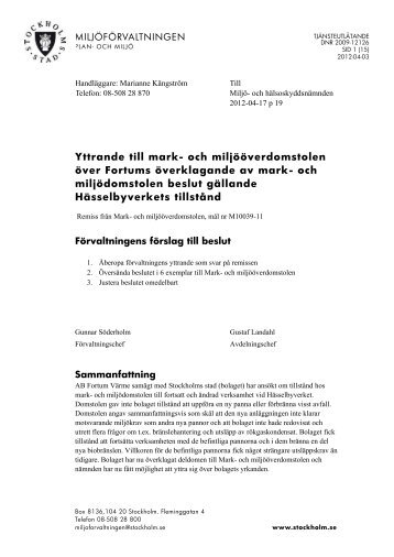 Yttrande till mark - Insyn - stockholm.se