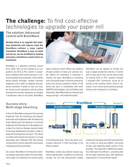 BrainWave Control solutions for recycled paper - Andritz