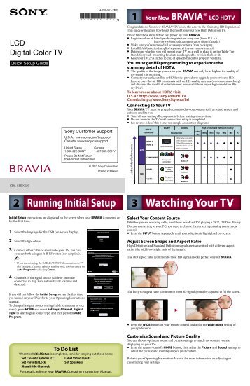 Sony KDL55BX520 BRAVIA LCD HDTV Set Up Guide - static ...