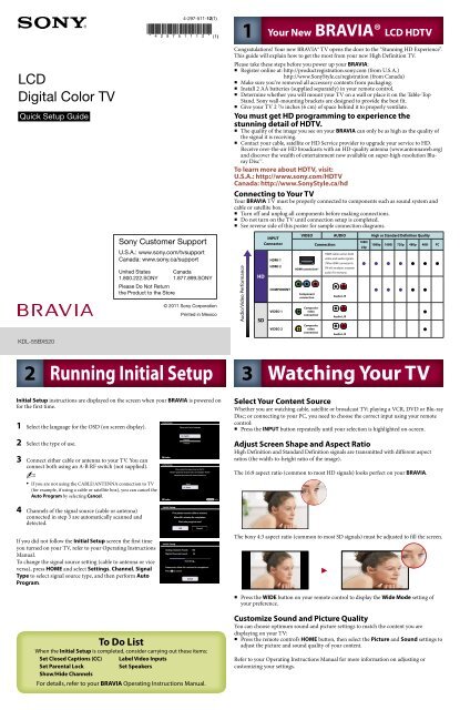 Sony KDL55BX520 BRAVIA LCD HDTV Set Up Guide - static ...