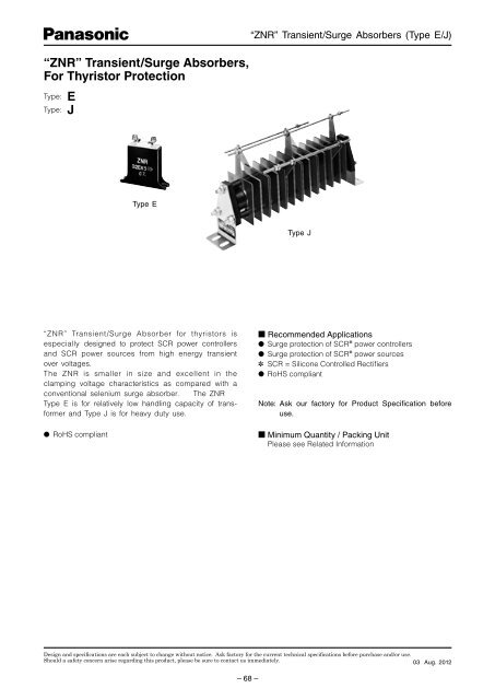 “ZNR” Transient/Surge Absorbers, For Thyristor Protection