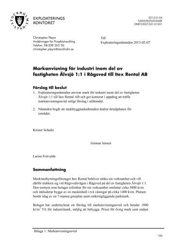 Markanvisning för industri inom del av fastigheten Älvsjö 1:1 i ... - Insyn