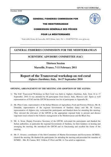 Report of the Transversal workshop on red coral