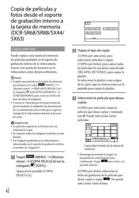 Guía práctica de “Handycam” DCR-SR68/SR88/SX43/ SX44 ... - Sony