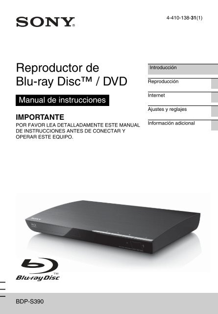 Reproductor de Blu-ray Disc™ / DVD - Sony