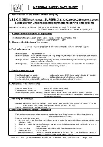 MATERIAL SAFETY DATA SHEET Stabilizer for unconsolidated ...