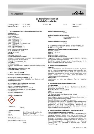 EG-Sicherheitsdatenblatt Stickstoff, verdichtet