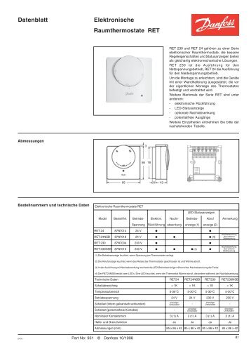 Datenblatt Elektronische Raumthermostate RET - Danfoss