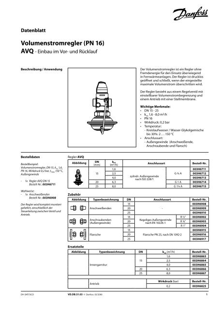 Volumenstromregler (PN 16) - Danfoss