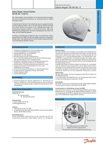 Raumtemperaturregler Alpha-Regler AR HK 40.. K - Danfoss