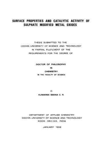 Surface Properties and Catalytic Activity of Sulphate Modified Metal ...