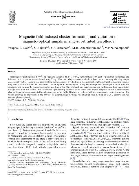 Magnetic field-induced cluster formation and variation of magneto ...