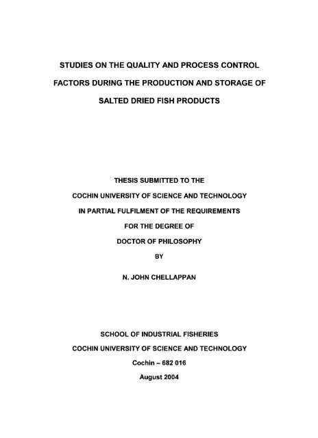 Studies on the Quality and Process Control Factors During the ...