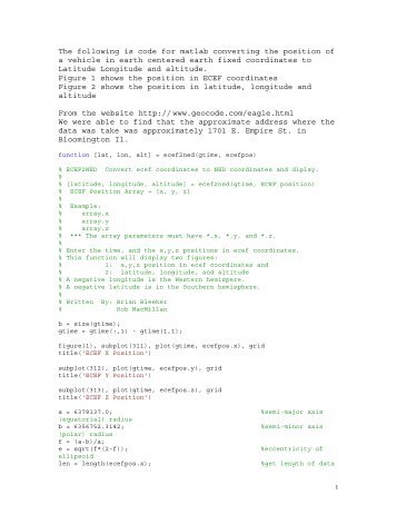 The following is code for matlab converting the position of a vehicle ...