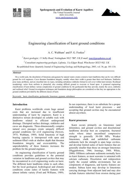 Engineering classification of karst ground conditions - Speleogenesis