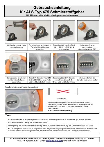 Einstelltabelle Typ 475 - ALS Schmiertechnik GmbH & Co.KG