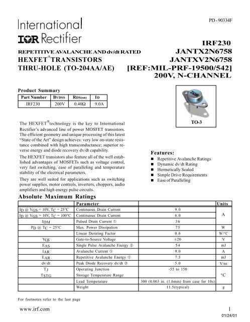 2N6758 Datasheet - International Rectifier