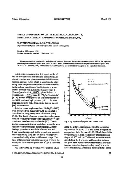 Effect of deuteration on the electrical conductivity, dielectric constant ...