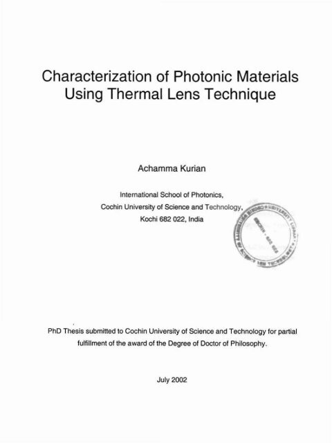 Characterization of Photonic Materials Using Thermal Lens Technique