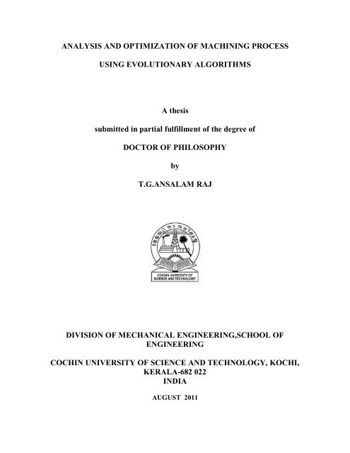 Analysis and Optimization of Machining Process Using Evolutionary ...