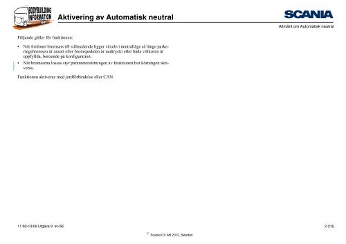 Aktivering av Automatisk neutral Allmänt om Automatisk ... - Scania