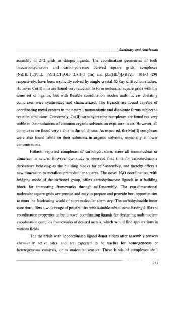 Self-assembled Transition Metal Coordination Frameworks of ...