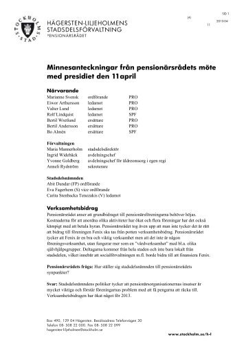 Minnesanteckningar från pensionärsrådets möte ... - Till Stockholm.se