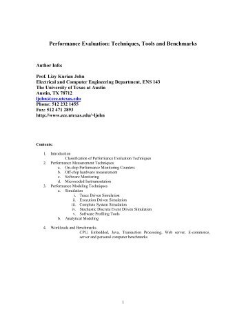 Performance Evaluation: Techniques, Tools and ... - CiteSeerX