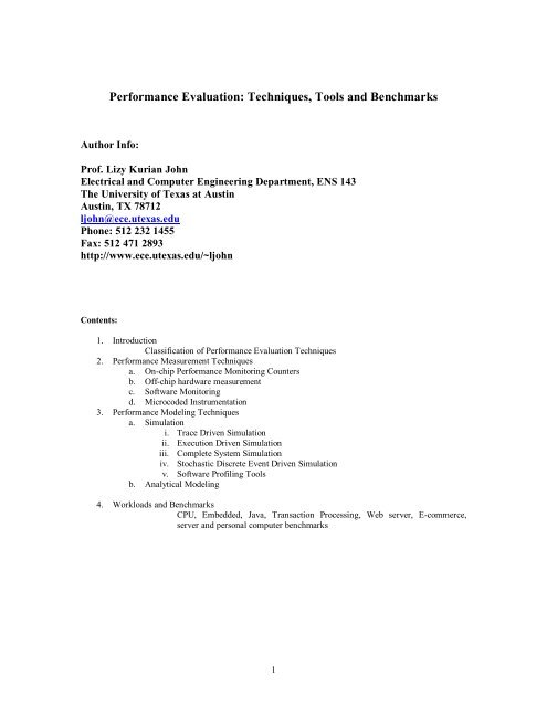 Performance Evaluation: Techniques, Tools and ... - CiteSeerX