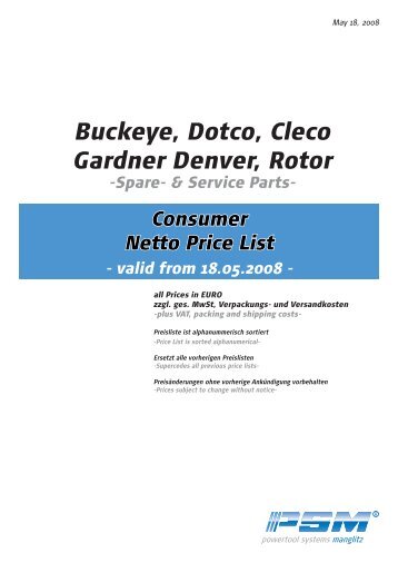 Buckeye, Dotco, Cleco Gardner Denver, Rotor - psm-muenchen.de