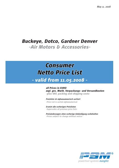 Consumer Netto Price List - valid from 11.05.2008 - psm-muenchen.de