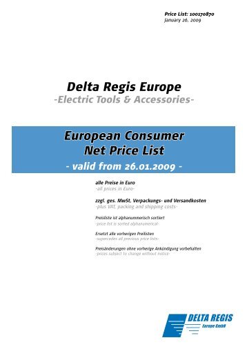 Delta Regis Europe European Consumer Net Price List