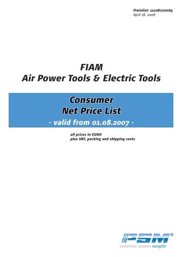 FIAM Air Power Tools & Electric Tools Consumer Net Price List